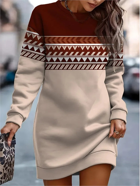 Autumn Winter Fashion Print Sweatshirt Dress For Women O Neck Long